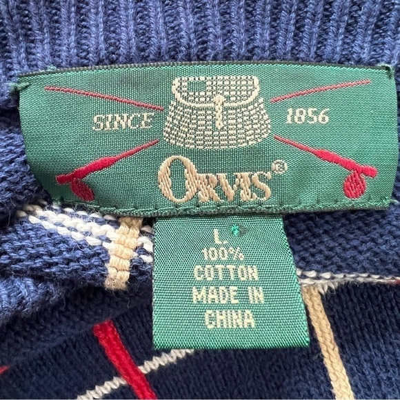 Vintage Orvis Blue Striped Cotton Crewneck Sweater | Classic Preppy Style Large - Picture 9 of 13